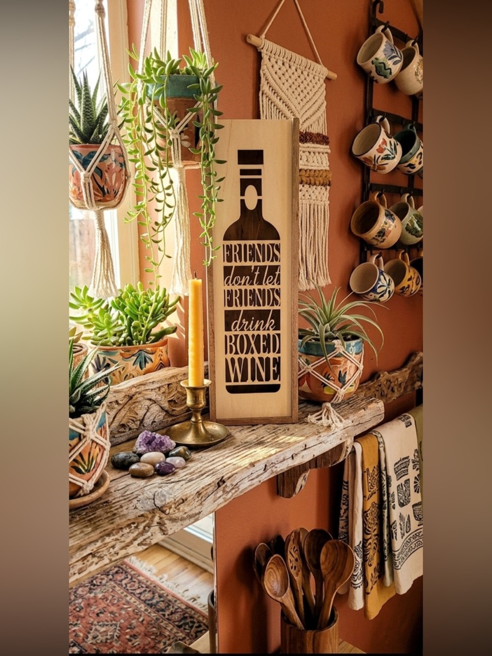 Wine Bottle wooden art with Inspirational Quote nwt lights